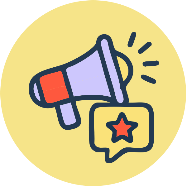 Illustration of a megaphone and speech bubble with a star
